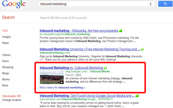 Inbound marketing Search Screenshot